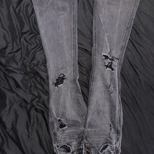 Maurices Women’s Black-Grey Boot Cut Jeans with Distressed Knees